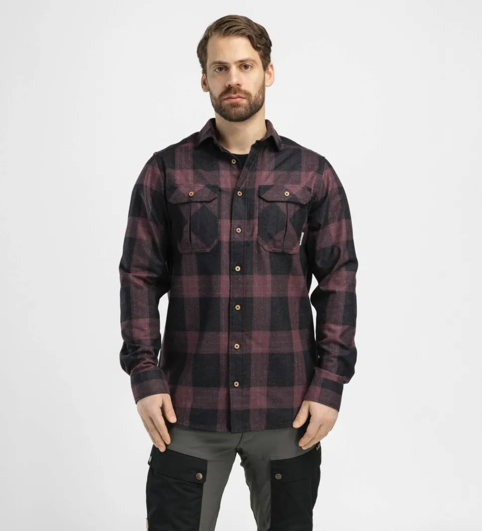 Aclima Men's ReBorn Woolshirt Check Dark Grey/Bordeaux