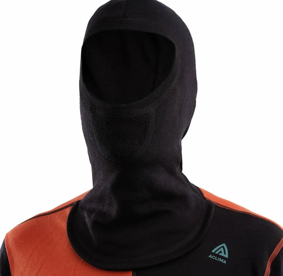 Aclima Men's WarmWool Hoodsweater with Zip Jet Black/Red Clay/North Atlantic