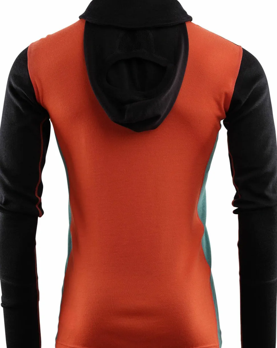 Aclima Men's WarmWool Hoodsweater with Zip Jet Black/Red Clay/North Atlantic
