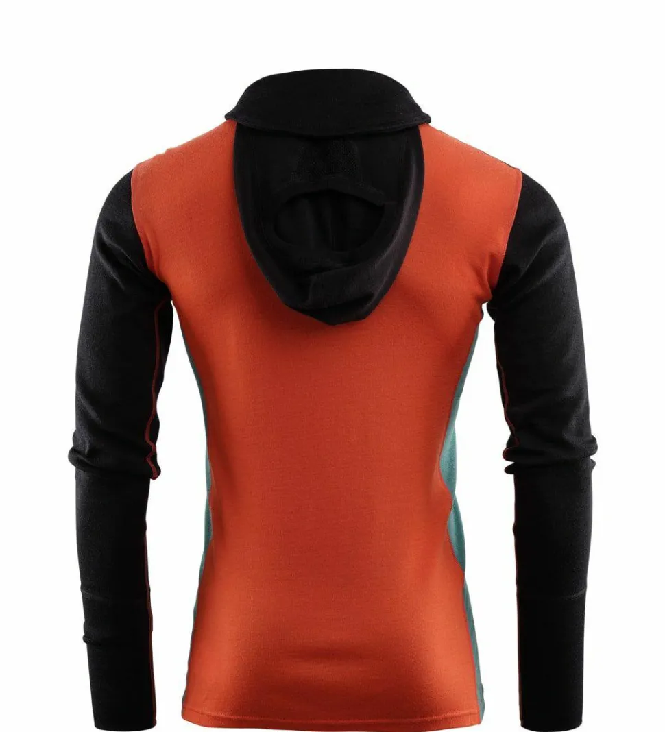 Aclima Men's WarmWool Hoodsweater with Zip Jet Black/Red Clay/North Atlantic