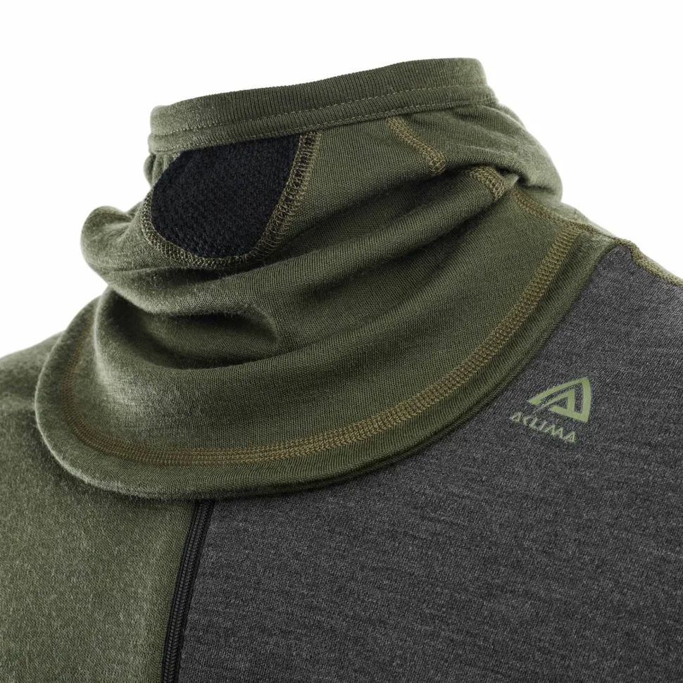Aclima Men's WarmWool Hoodsweater with Zip Olive Night/Dill/Marengo