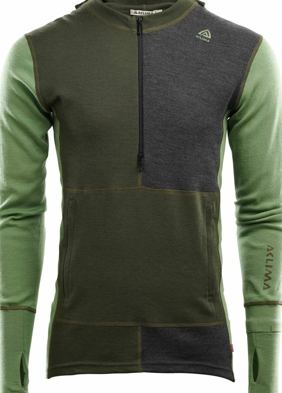 Aclima Men's WarmWool Hoodsweater with Zip Olive Night/Dill/Marengo