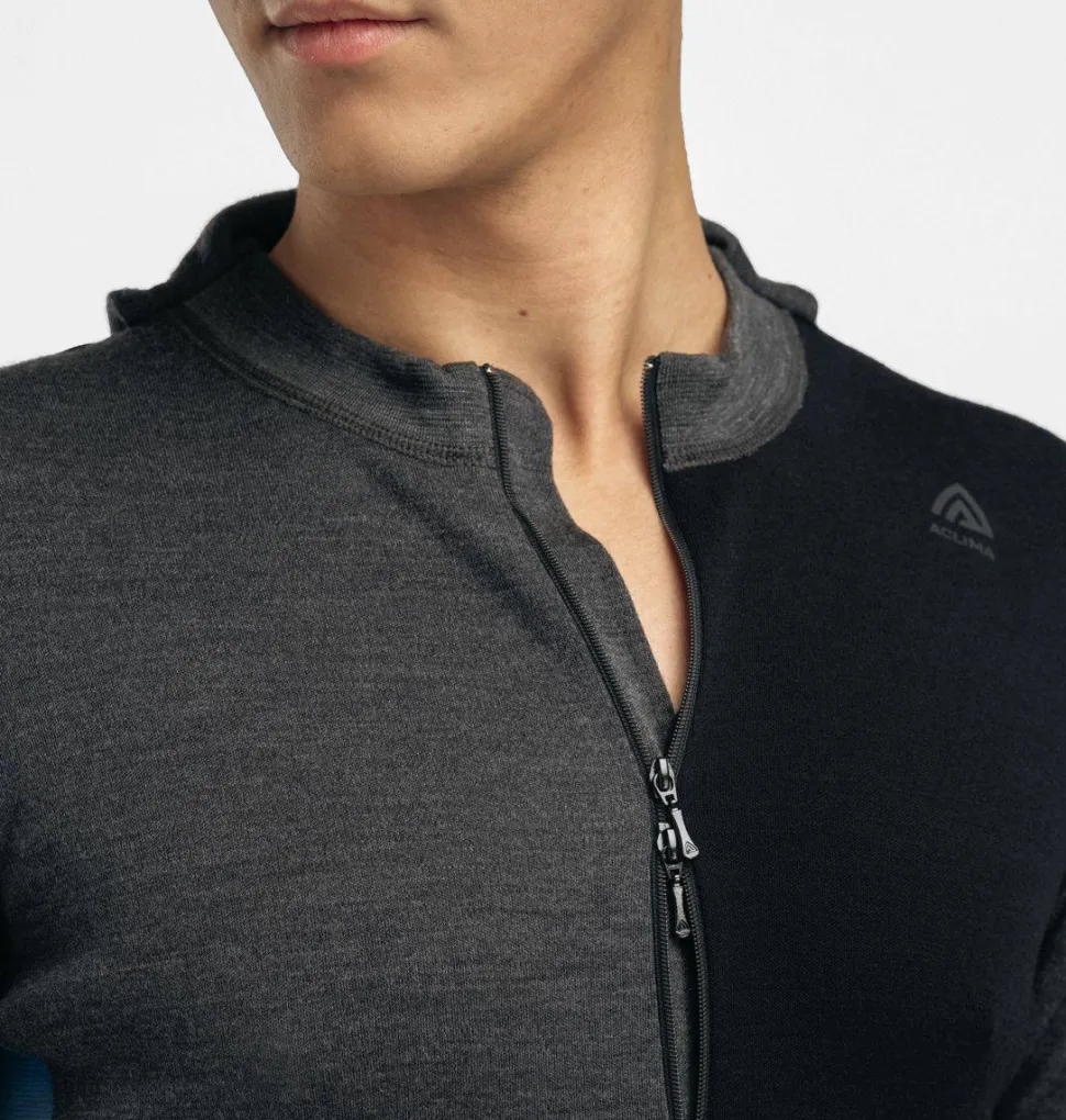 Aclima Men's WarmWool Hoodsweater with Zip Marengo/Jet Black/Corsair