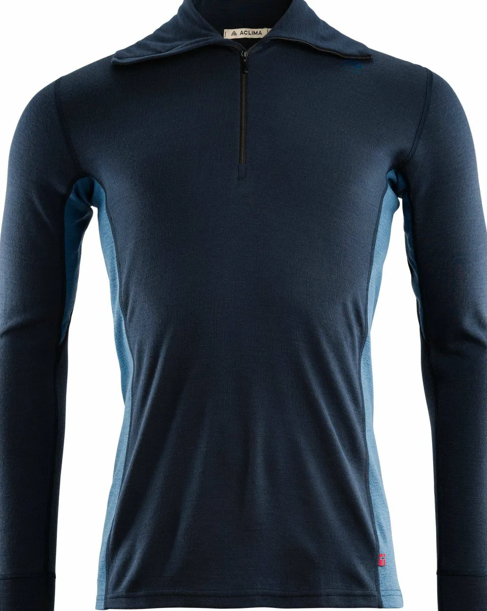 Aclima Men's WarmWool Polo Navy Blazer/Coastal Fjord