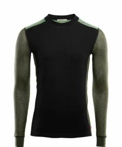 Aclima Men's WoolNet Hybrid Crew Neck Jet Black/Olive Night/Dill