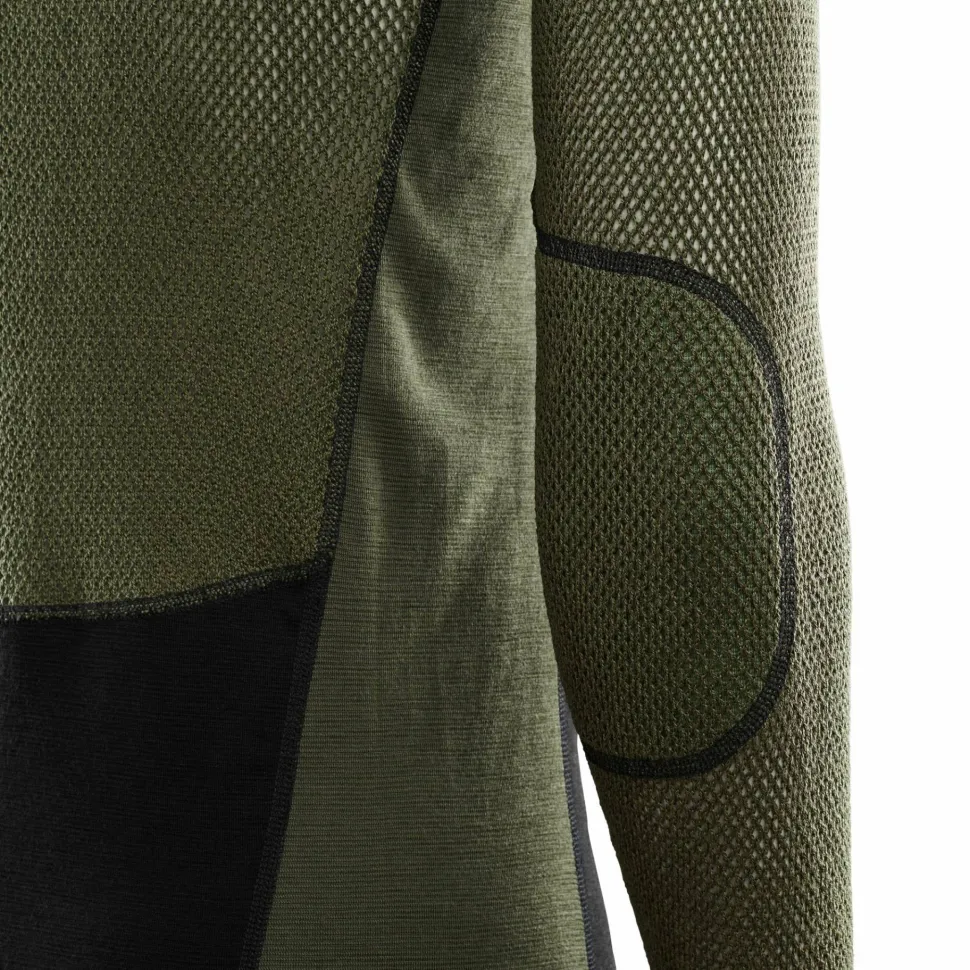 Aclima Men's WoolNet Hybrid Crew Neck Jet Black/Olive Night/Dill