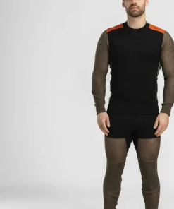 Aclima Men's WoolNet Hybrid Crew Neck Jet Black/Tarmac/Gold Flame