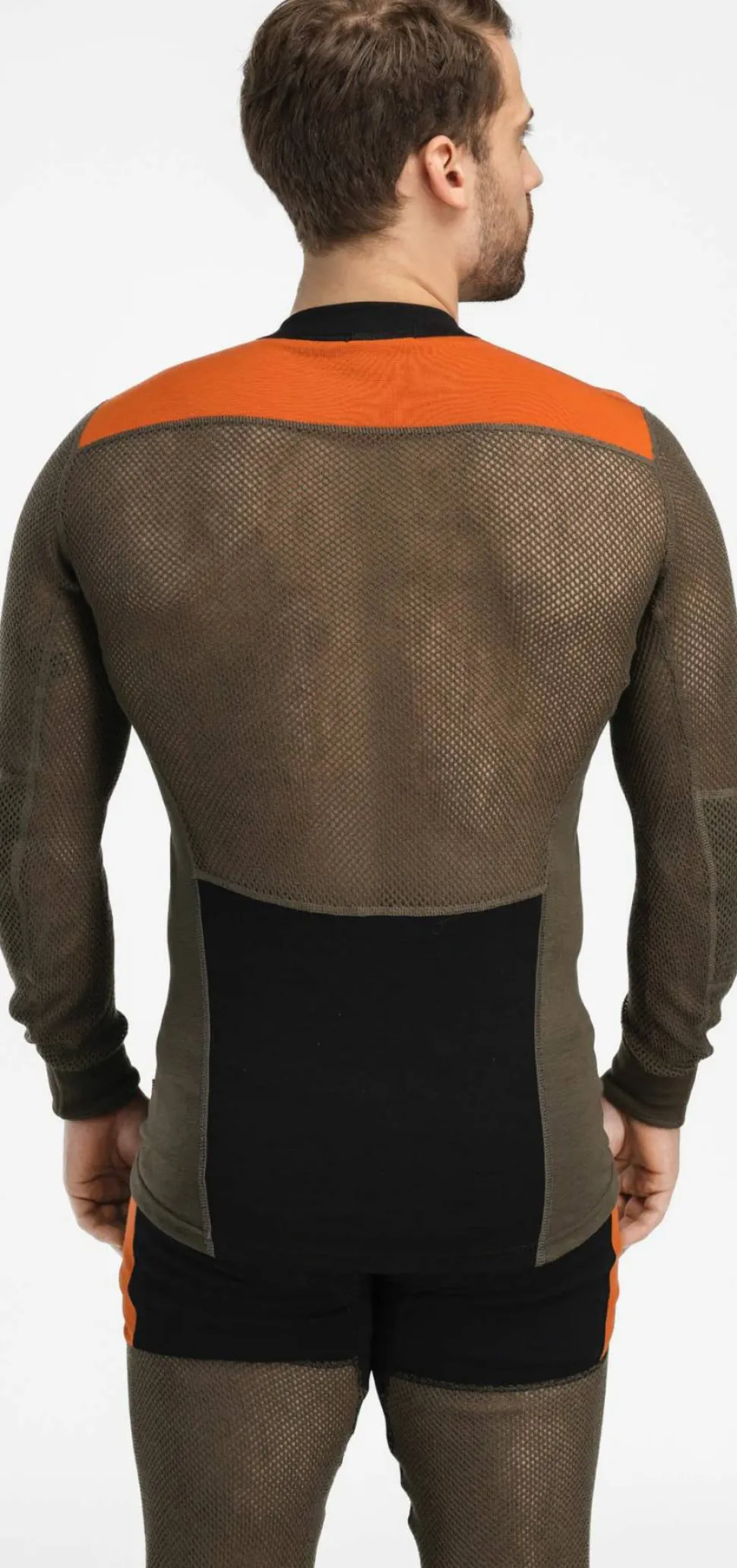 Aclima Men's WoolNet Hybrid Crew Neck Jet Black/Tarmac/Gold Flame