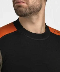 Aclima Men's WoolNet Hybrid Crew Neck Jet Black/Tarmac/Gold Flame