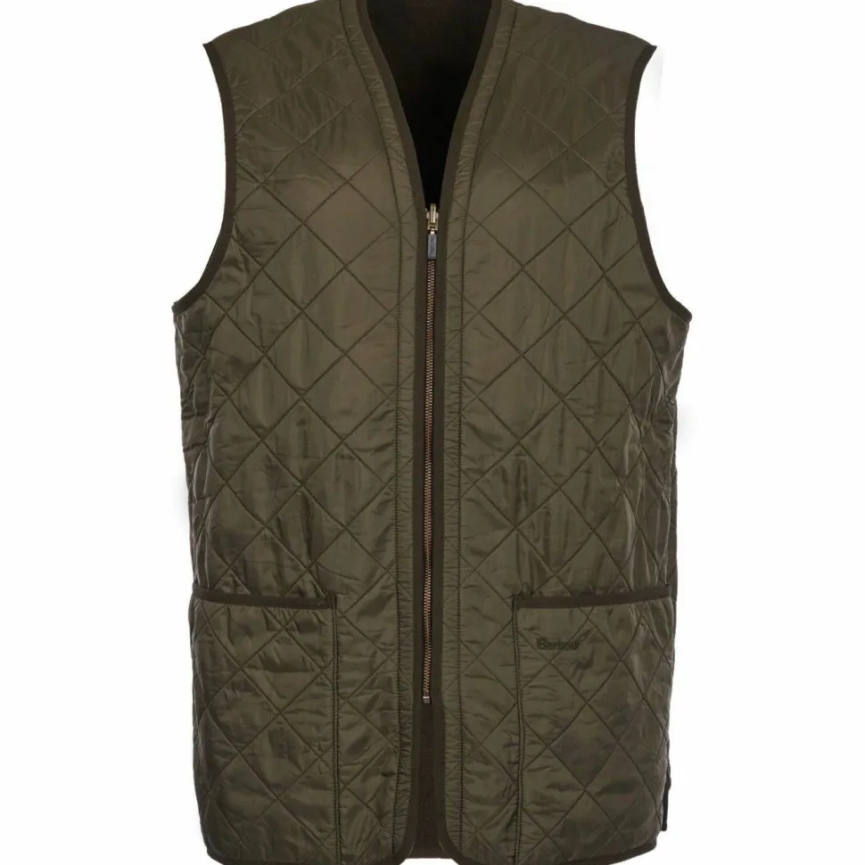 Barbour Men's Polarquilt Waistcoat Zip-In Dark Olive Check