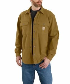 Carhartt Men's Canvas Fleece-Lined Shirt Jacket Oak Brown
