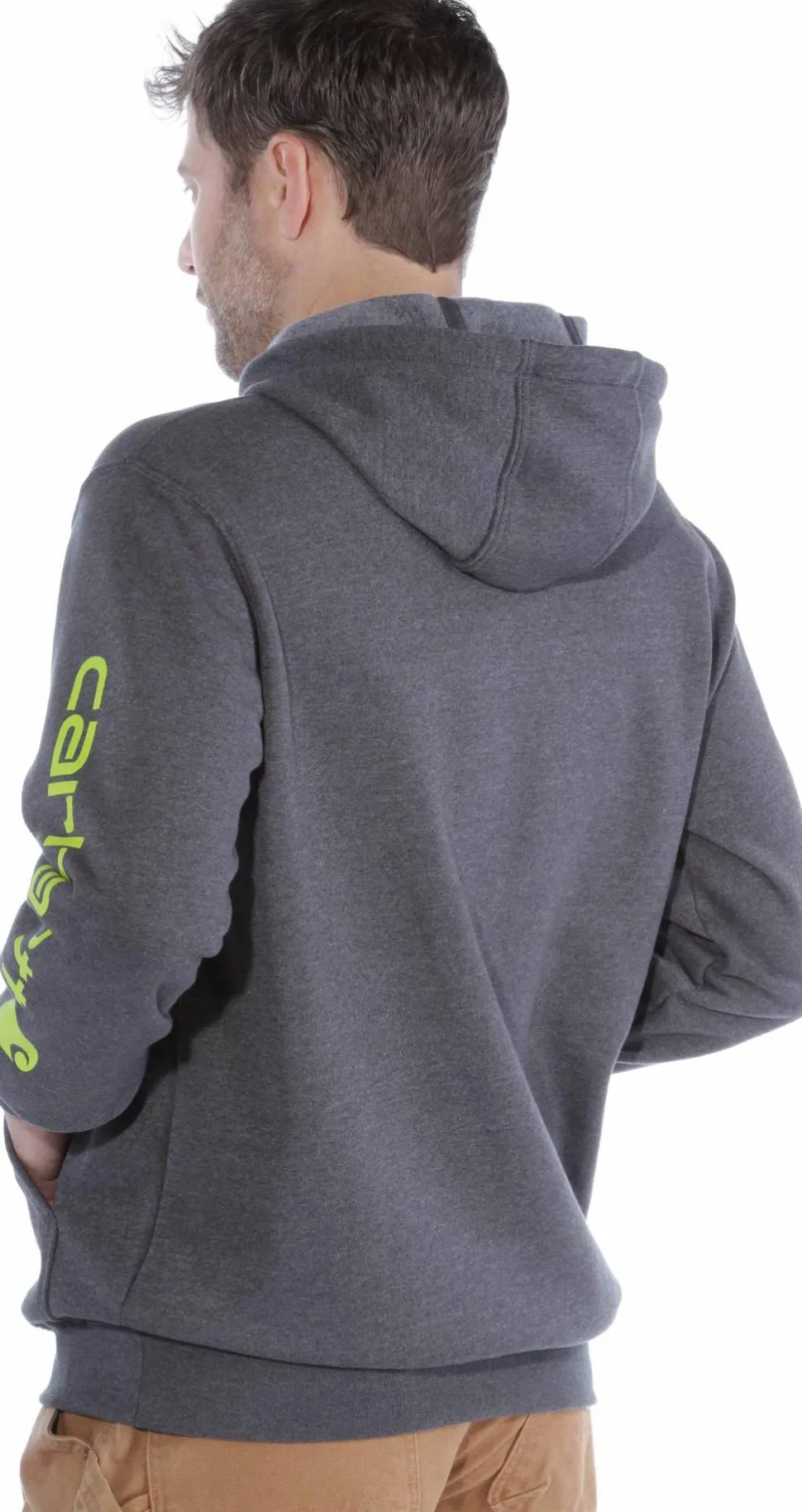 Carhartt Men's Sleeve Logo Hooded Sweatshirt Carbon Heather