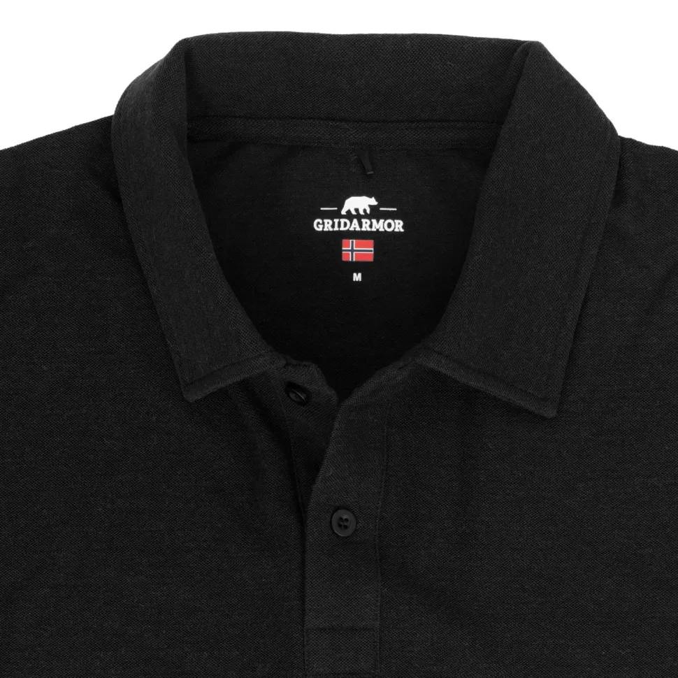Gridarmor Men's Merino Wool Polo Tee Black Beauty