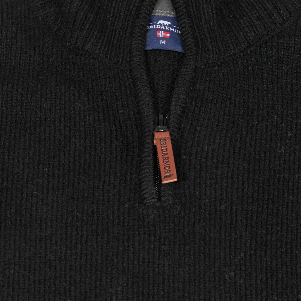 Gridarmor Men's Snøkrystall Solid Half Zip Ullgenser Black Beauty