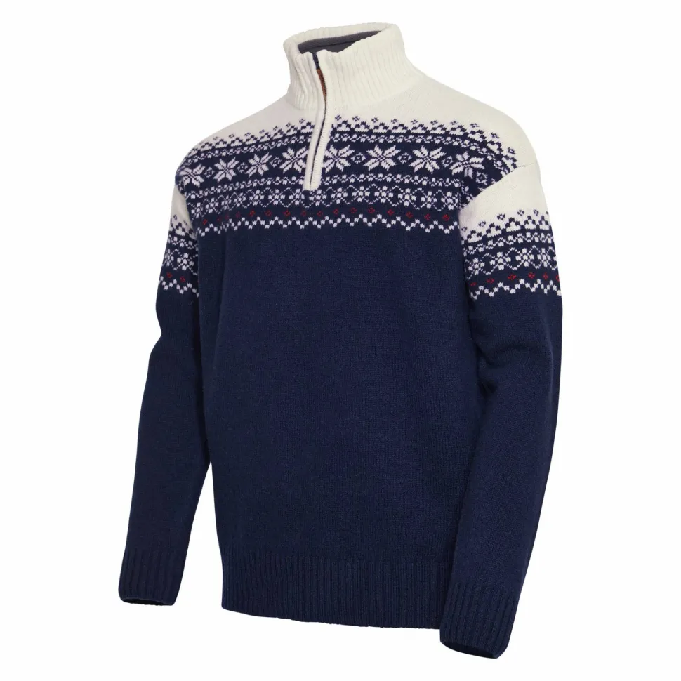 Gridarmor Men's Snøkrystall Half Zip Ullgenser Dark Navy/White/Red