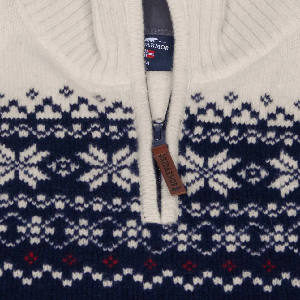 Gridarmor Men's Snøkrystall Half Zip Ullgenser Dark Navy/White/Red
