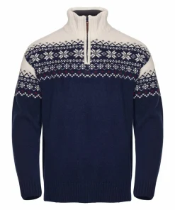Gridarmor Men's Snøkrystall Half Zip Ullgenser Dark Navy/White/Red