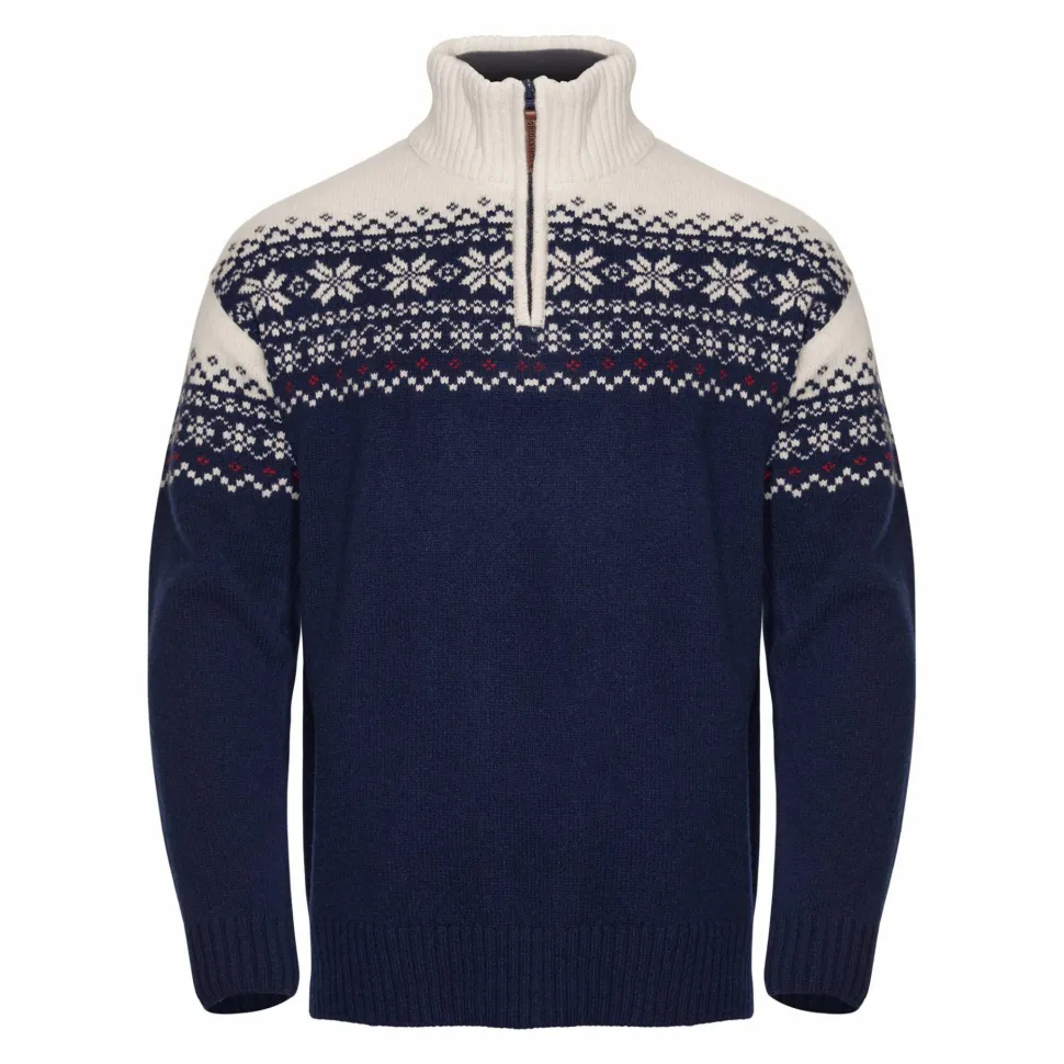 Gridarmor Men's Snøkrystall Half Zip Ullgenser Dark Navy/White/Red