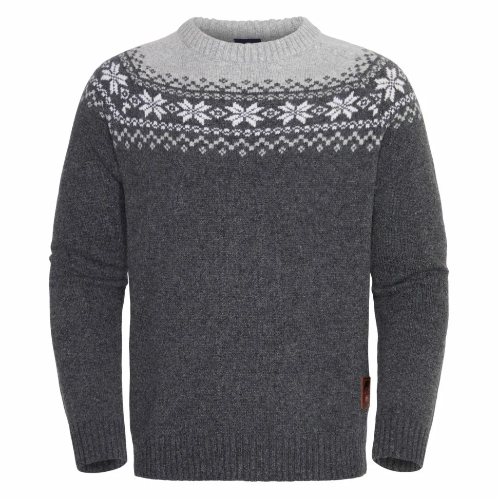 Gridarmor Men's Snøkrystall Round Neck Ullgenser Dark Grey/Light Grey/White