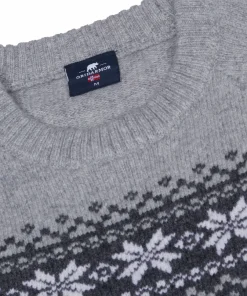Gridarmor Men's Snøkrystall Round Neck Ullgenser Dark Grey/Light Grey/White
