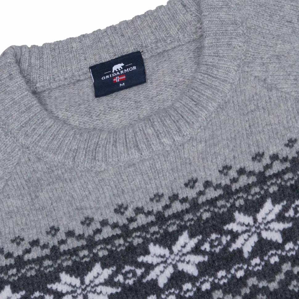 Gridarmor Men's Snøkrystall Round Neck Ullgenser Dark Grey/Light Grey/White