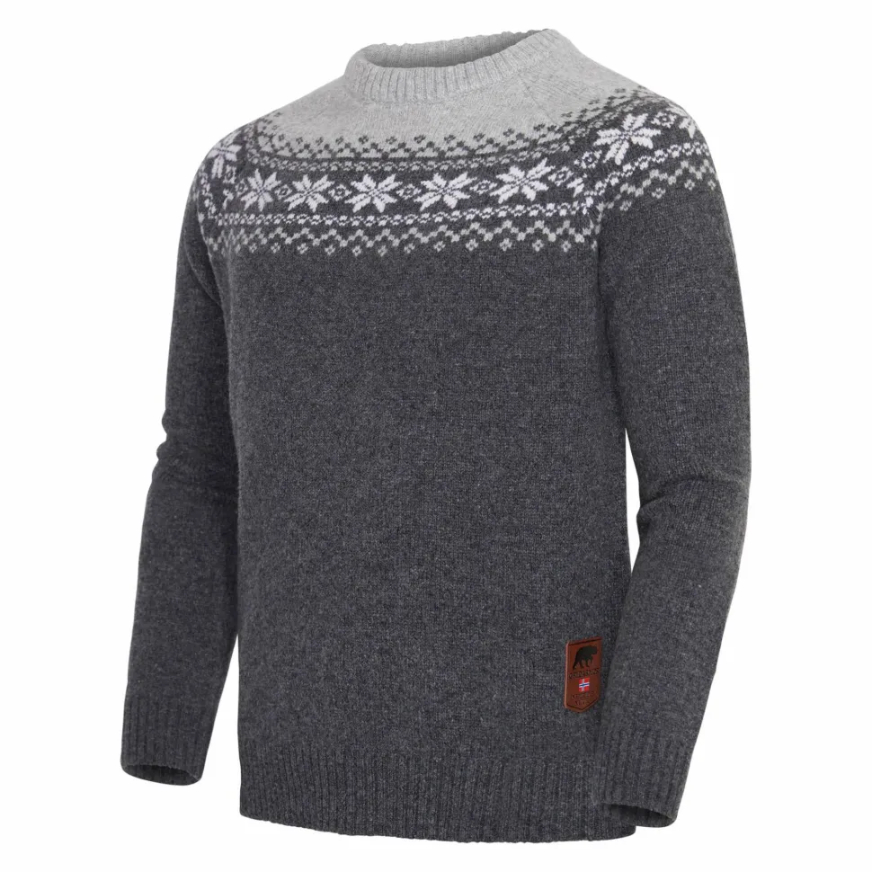 Gridarmor Men's Snøkrystall Round Neck Ullgenser Dark Grey/Light Grey/White