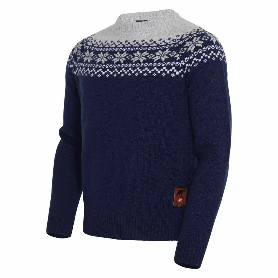 Gridarmor Men's Snøkrystall Round Neck Ullgenser Dark Navy/Light Grey/White