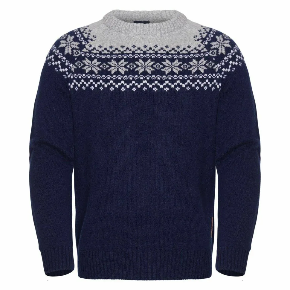 Gridarmor Men's Snøkrystall Round Neck Ullgenser Dark Navy/Light Grey/White