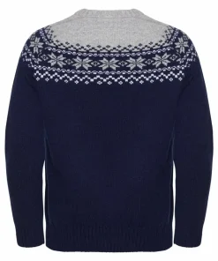 Gridarmor Men's Snøkrystall Round Neck Ullgenser Dark Navy/Light Grey/White