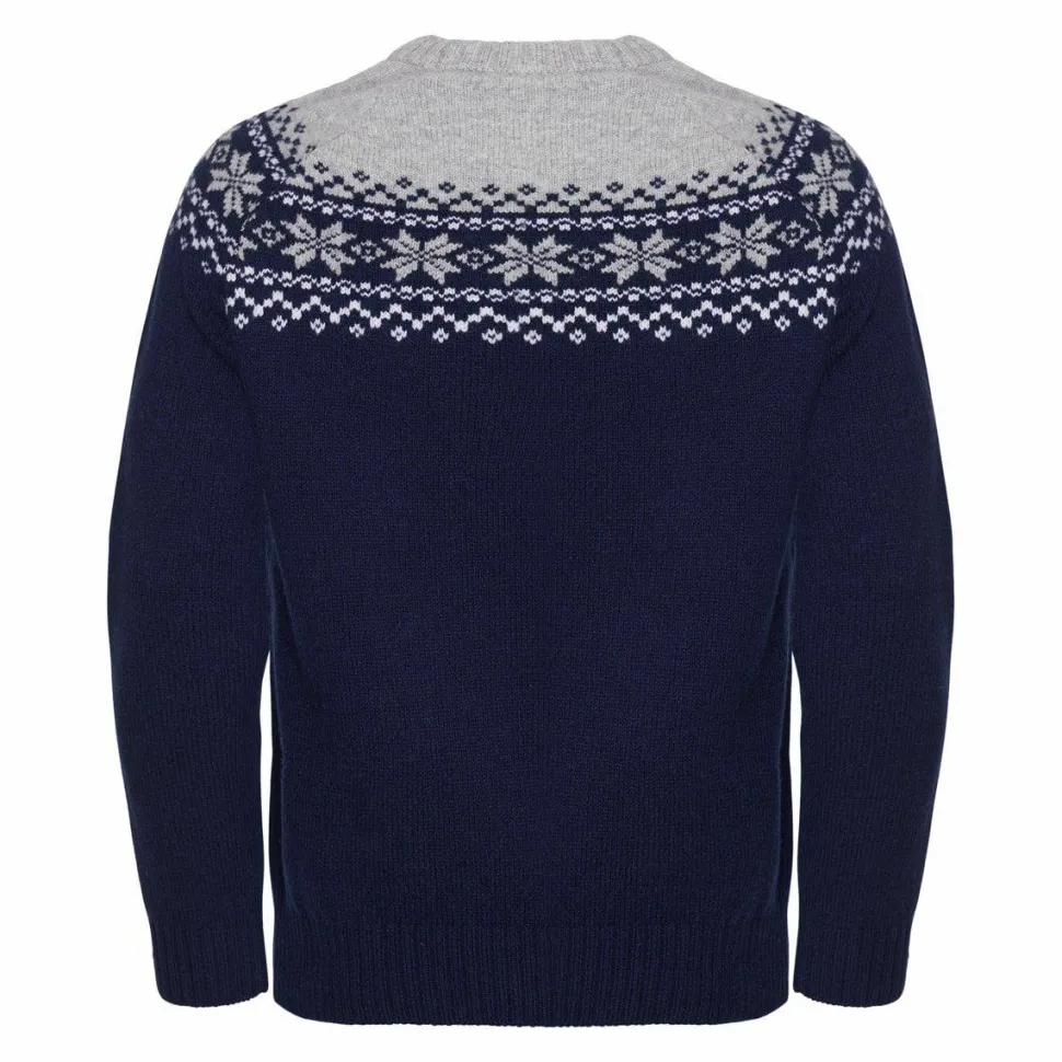 Gridarmor Men's Snøkrystall Round Neck Ullgenser Dark Navy/Light Grey/White