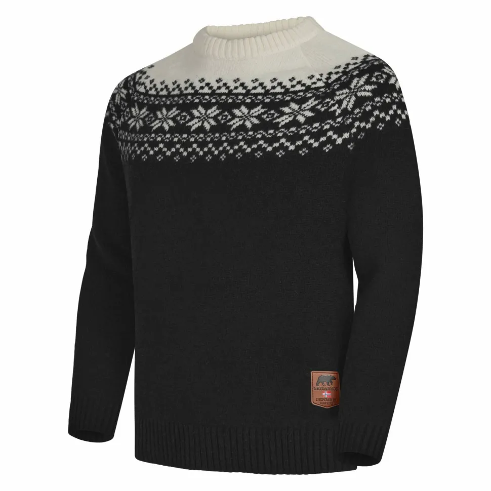 Gridarmor Men's Snøkrystall Round Neck Ullgenser Black/White
