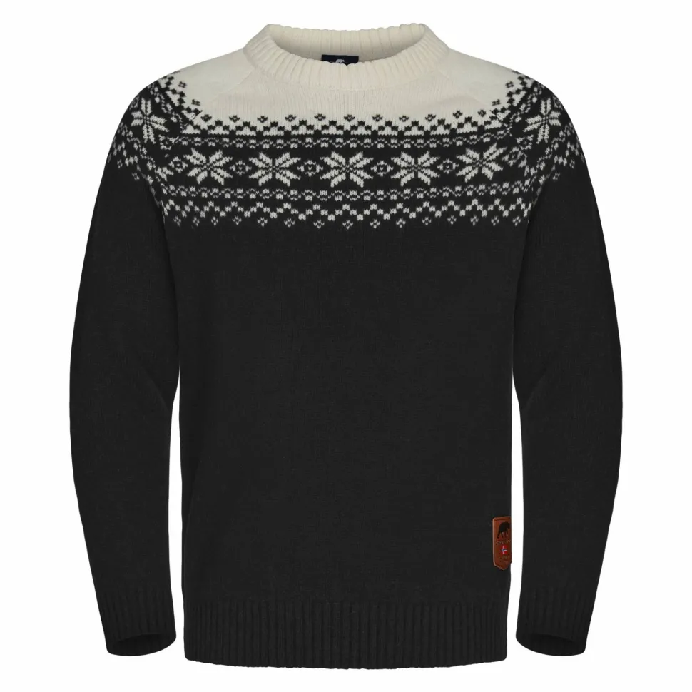 Gridarmor Men's Snøkrystall Round Neck Ullgenser Black/White