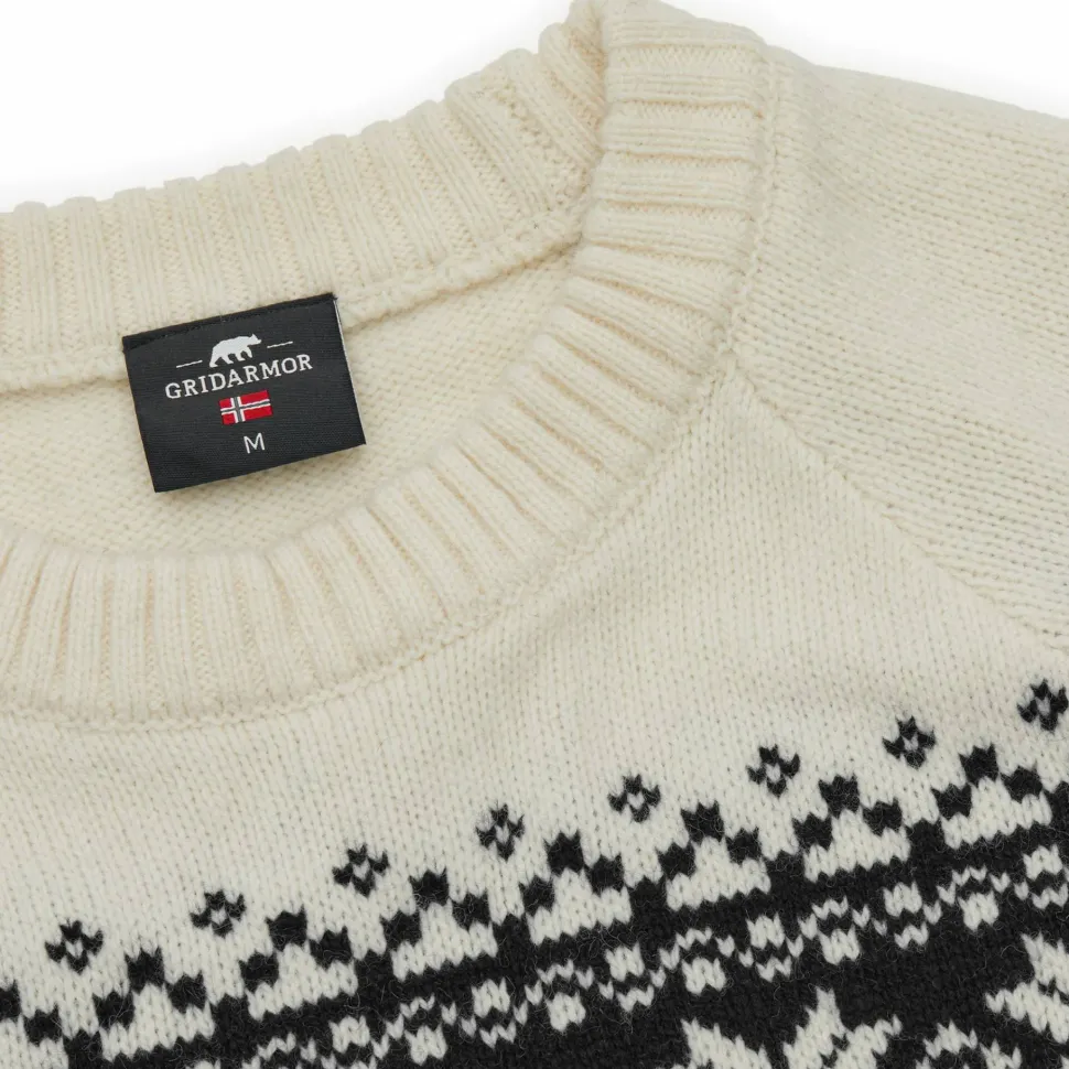 Gridarmor Men's Snøkrystall Round Neck Ullgenser Black/White
