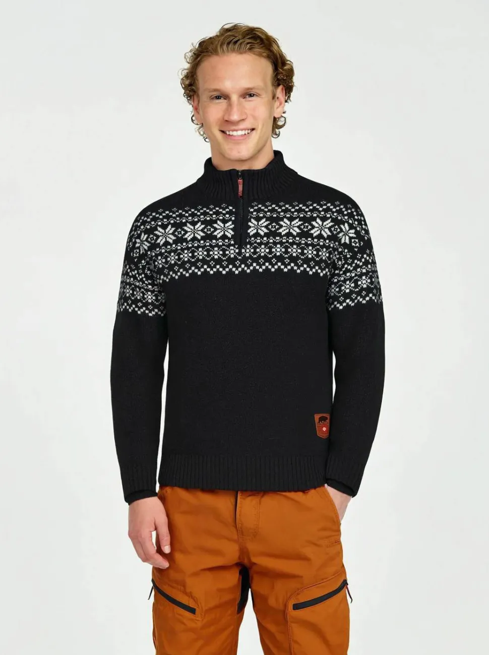 Gridarmor Men's Snøkrystall Half Zip Ullgenser Black/White