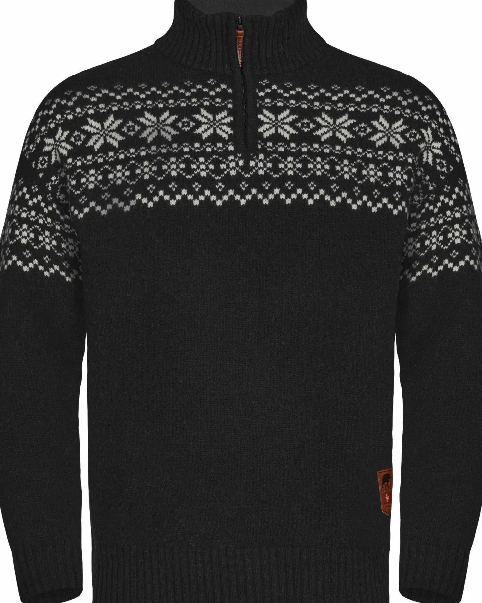Gridarmor Men's Snøkrystall Half Zip Ullgenser Black/White