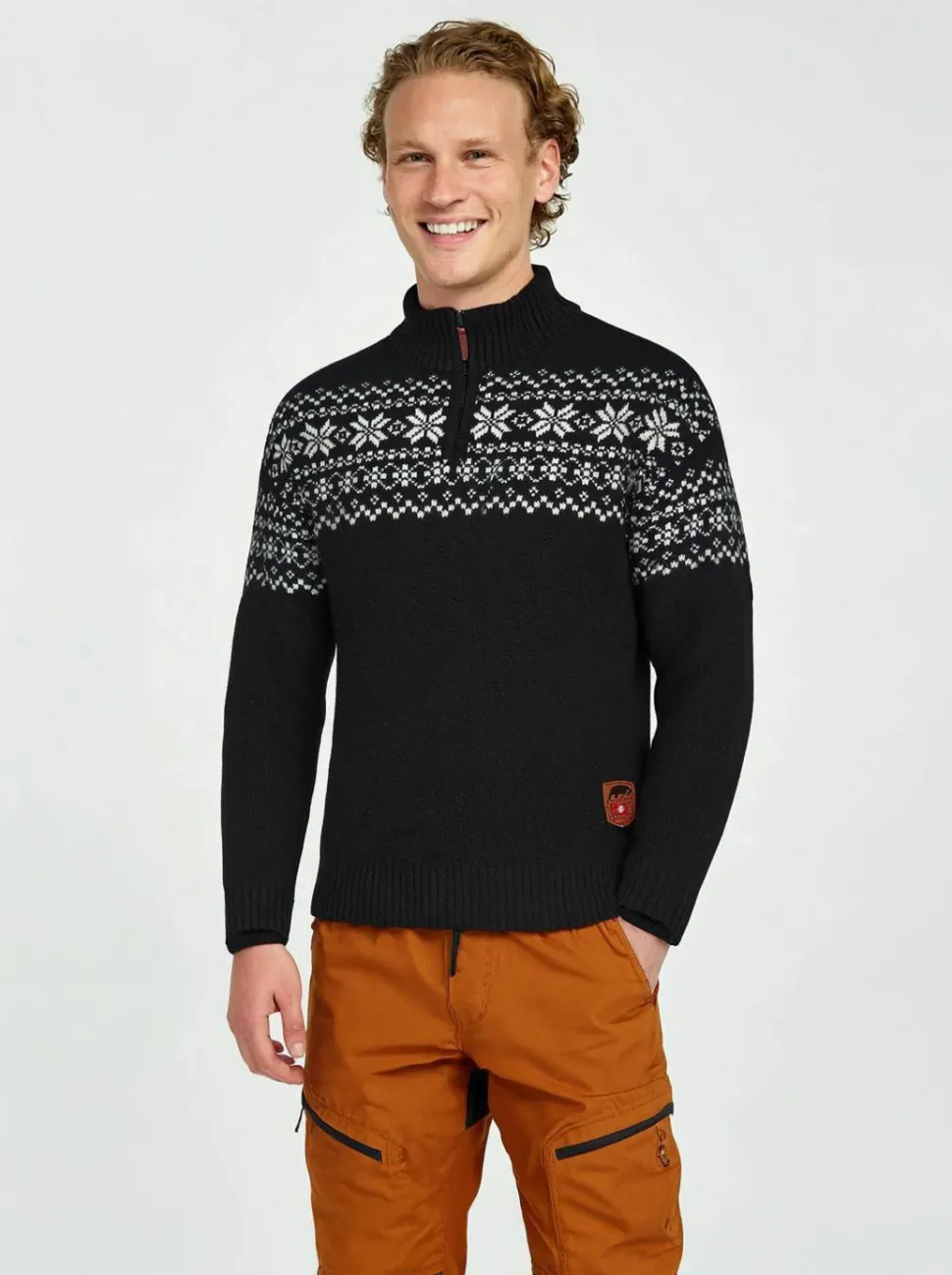 Gridarmor Men's Snøkrystall Half Zip Ullgenser Black/White