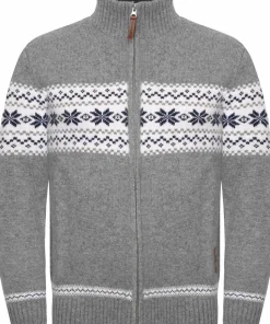 Gridarmor Men's Snøstjerne Full Zip Ullgenser Mid Grey Melange