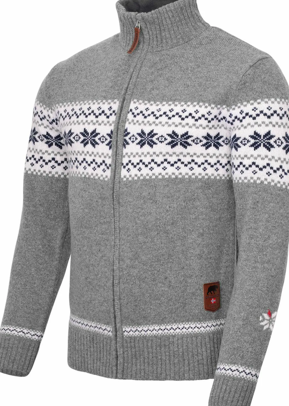Gridarmor Men's Snøstjerne Full Zip Ullgenser Mid Grey Melange