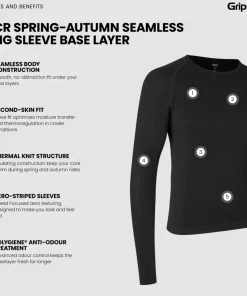 Gripgrab Unisex PACR Spring-Autumn Seamless Long Sleeve Base Layer Black