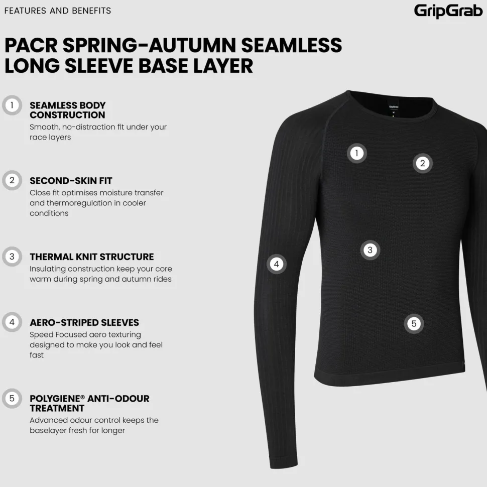 Gripgrab Unisex PACR Spring-Autumn Seamless Long Sleeve Base Layer Black