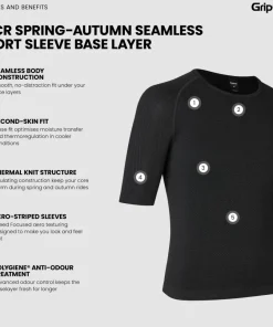 Gripgrab Unisex PACR Spring-Autumn Seamless Short Sleeve Base Layer Black
