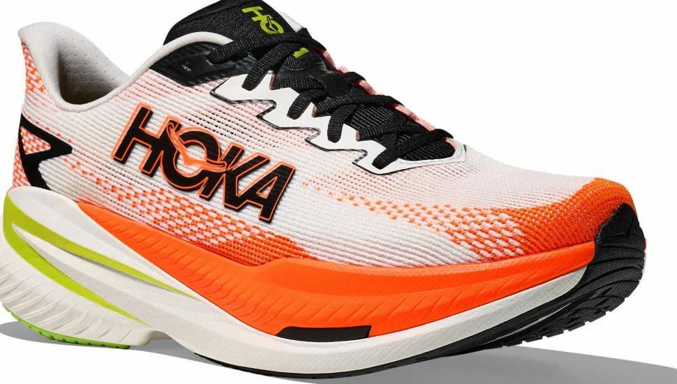 Hoka Men's Mach X 3 White/Neon Tangerine