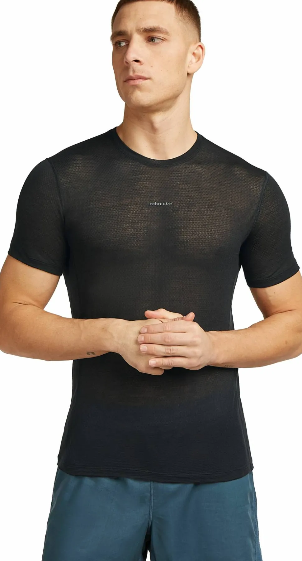 Icebreaker Men's Merino 75 Cool-Lite Featherlight Shortsleeve Crewe Black