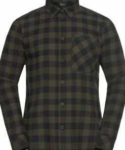 Jack Wolfskin Men's Lite Flannel Shirt Check Obsidian Moss
