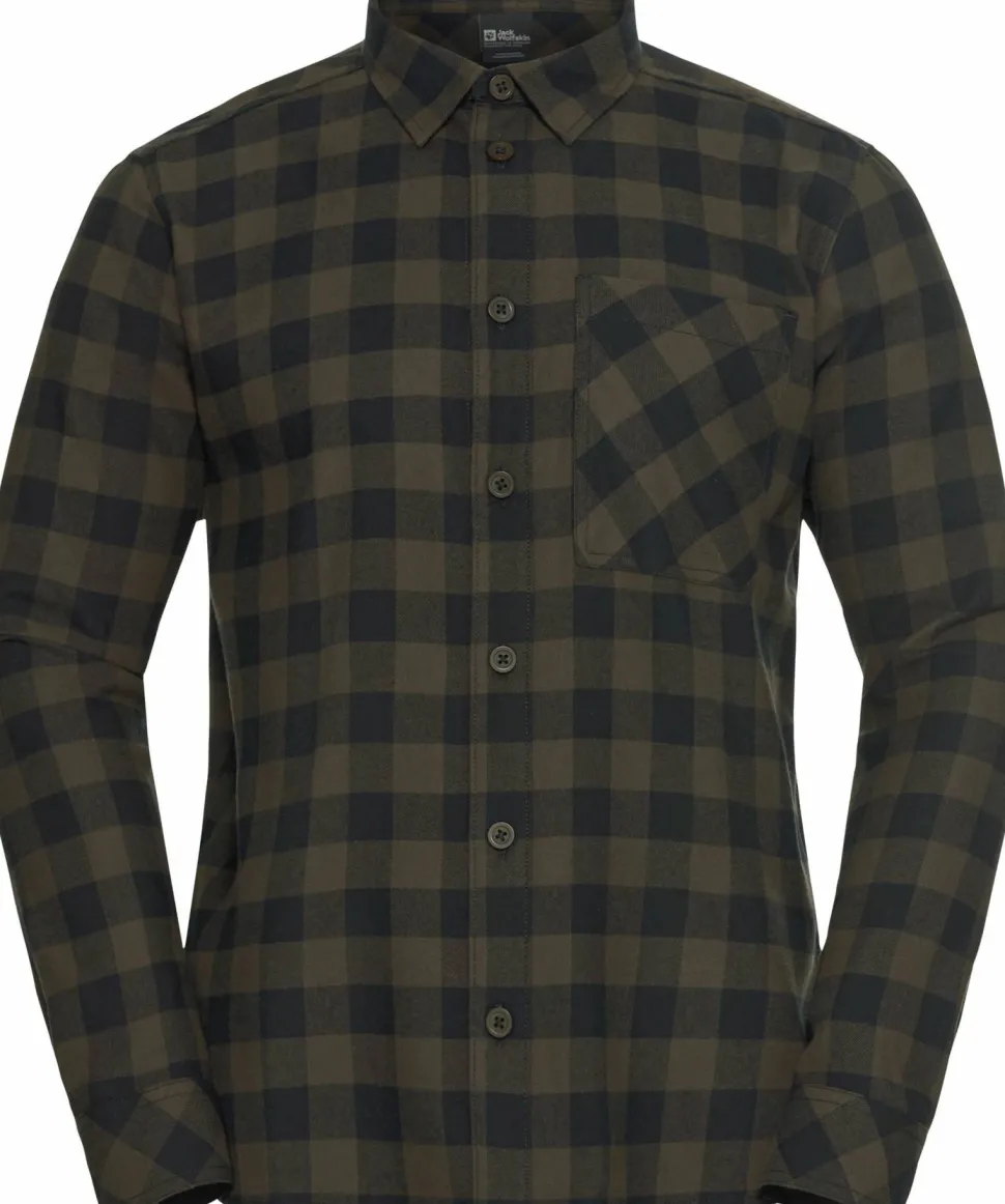 Jack Wolfskin Men's Lite Flannel Shirt Check Obsidian Moss