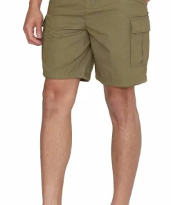 Knowledge Cotton Apparel Men's Fig Loose Cargo Poplin Shorts Burned Olive