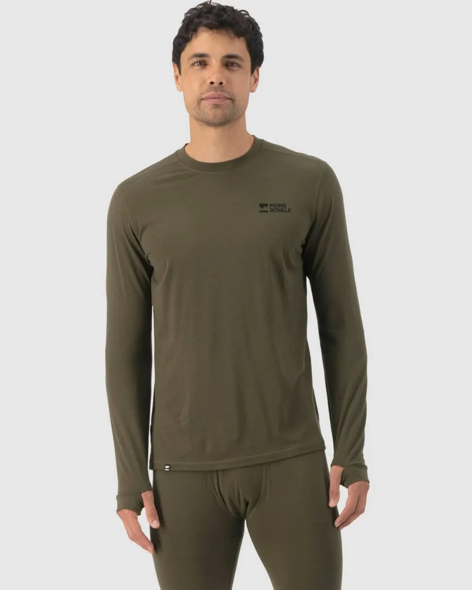 Mons Royale Men's Cascade Merino Base Layer Long Sleeve Dark Olive