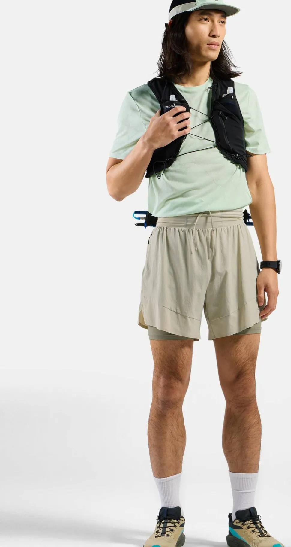 Odlo Men's Odlo X-Alp Trail 6 Inch 2-In-1 Short Agate Gray - Vetiver