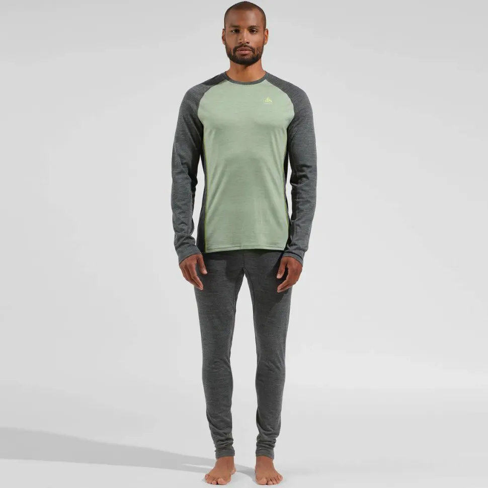 Odlo Men's Performance Wool 150 Base Layer Matte Green/Dark Grey Melange