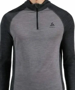 Odlo Men's Tn Long Sleeve Halfzip Natural Grey Melange - Dark Grey Melange